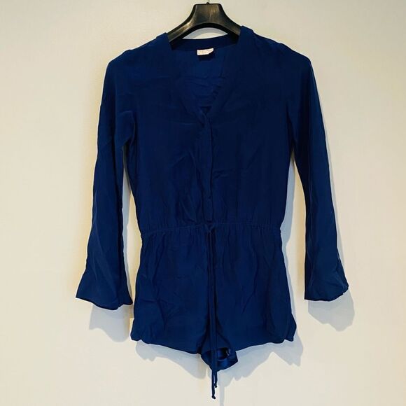 Park Blue Silk Flare Sleeve Drawstring Romper Size Small - Picture 1 of 7